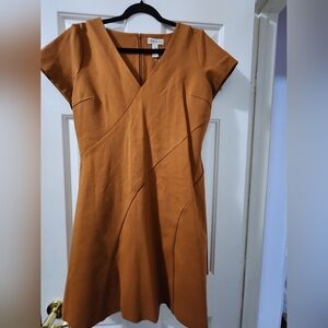 Neiman Marcus Brown Raglan Sleeve V-Neck Sheath Dress